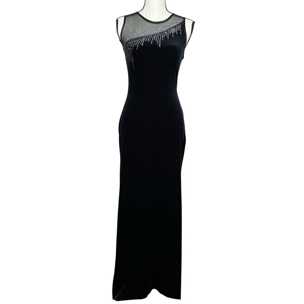 Morgan and Co Dress Women S Velvet Sheer Rhinestone Whimsigoth HoCo Vtg Y2K Gala